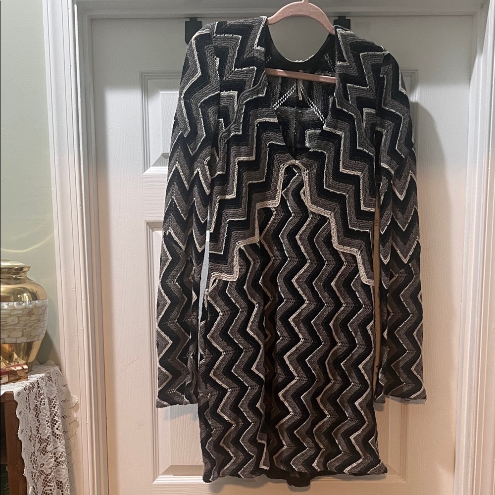 Free People Gray Navy Ivory Knit Sweater Dress
